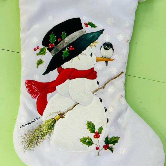 Vintage Christmas Stocking Snowman Ruth Morehead Xmas Stocking Snowman Decor - Picture 2 of 10